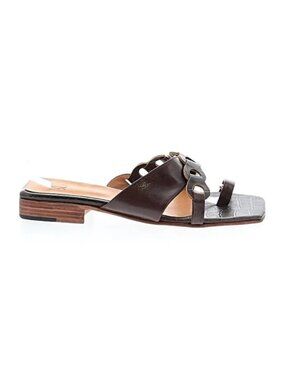 NEW Zou Xou Rio Toe Ring Leather Low Heel Flat Square Toe Croc Embossed Sandals
